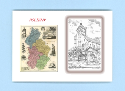 Cartes Postales impression Noir avec dpartement sur la ville de POLIGNY Titre : eglise