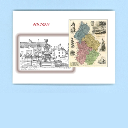 Cartes Postales impression Noir avec dpartement sur la ville de POLIGNY Titre : fontaine