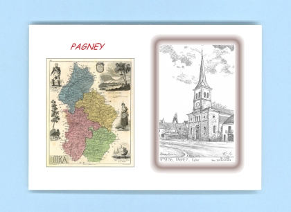 Cartes Postales impression Noir avec dpartement sur la ville de PAGNEY Titre : eglise