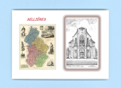 Cartes Postales impression Noir avec dpartement sur la ville de SELLIERES Titre : eglise
