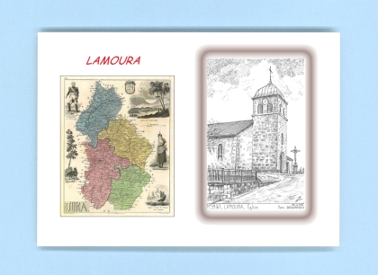 Cartes Postales impression Noir avec dpartement sur la ville de LAMOURA Titre : eglise