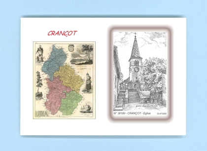 Cartes Postales impression Noir avec dpartement sur la ville de CRANCOT Titre : eglise