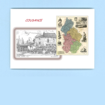 Cartes Postales impression Noir avec dpartement sur la ville de COUSANCE Titre : place