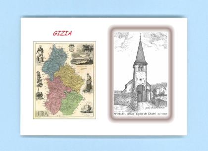 Cartes Postales impression Noir avec dpartement sur la ville de GIZIA Titre : eglise de chatel
