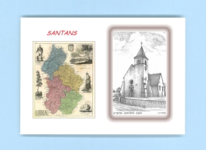 Cartes Postales impression Noir avec dpartement sur la ville de SANTANS Titre : eglise