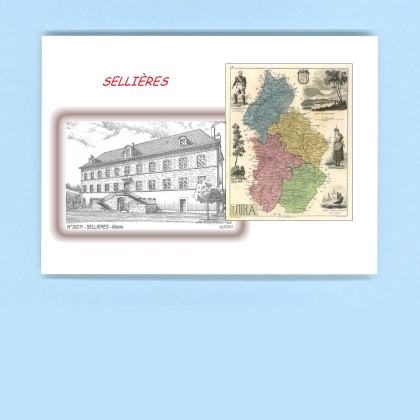 Cartes Postales impression Noir avec dpartement sur la ville de SELLIERES Titre : mairie
