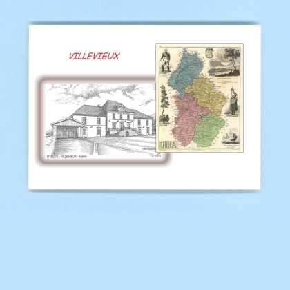 Cartes Postales impression Noir avec dpartement sur la ville de VILLEVIEUX Titre : mairie