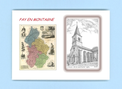 Cartes Postales impression Noir avec dpartement sur la ville de FAY EN MONTAGNE Titre : eglise