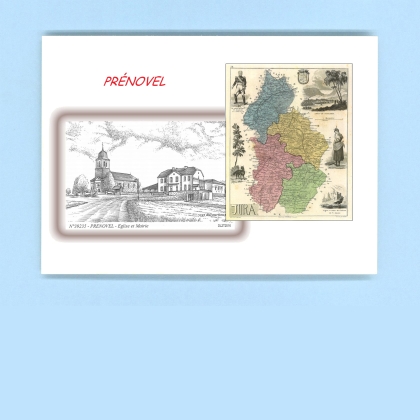 Cartes Postales impression Noir avec dpartement sur la ville de PRENOVEL Titre : eglise et mairie