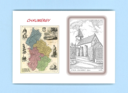 Cartes Postales impression Noir avec dpartement sur la ville de CHAUMERGY Titre : eglise