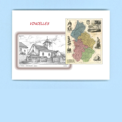 Cartes Postales impression Noir avec dpartement sur la ville de VINCELLES Titre : eglise