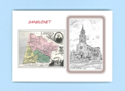 Cartes Postales impression Noir avec dpartement sur la ville de SANGUINET Titre : eglise