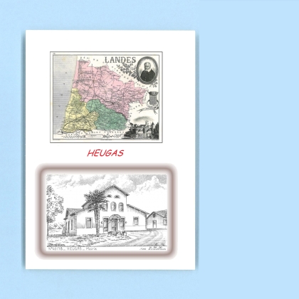 Cartes Postales impression Noir avec dpartement sur la ville de HEUGAS Titre : mairie