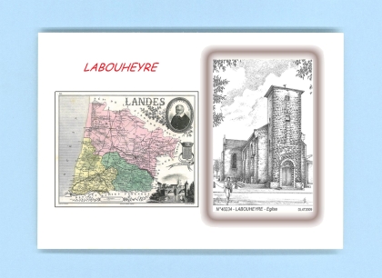Cartes Postales impression Noir avec dpartement sur la ville de LABOUHEYRE Titre : eglise