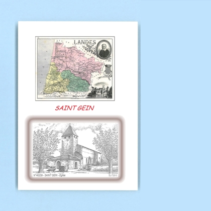 Cartes Postales impression Noir avec dpartement sur la ville de ST GEIN Titre : eglise