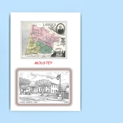 Cartes Postales impression Noir avec dpartement sur la ville de MOUSTEY Titre : place