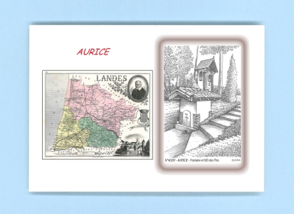 Cartes Postales impression Noir avec dpartement sur la ville de AURICE Titre : fontaine et nd des pins