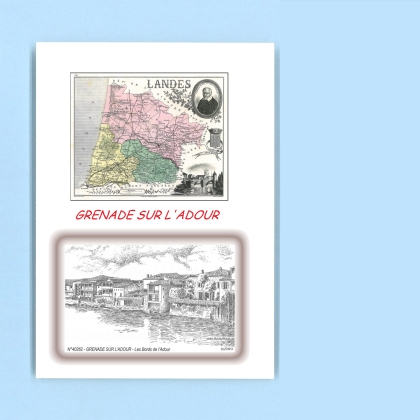 Cartes Postales impression Noir avec dpartement sur la ville de GRENADE SUR L ADOUR Titre : les bords de l adour