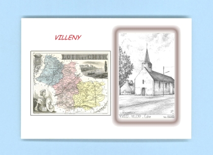 Cartes Postales impression Noir avec dpartement sur la ville de VILLENY Titre : eglise