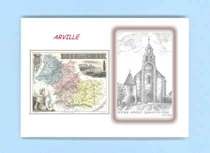 Cartes Postales impression Noir avec dpartement sur la ville de ARVILLE Titre : eglise et four a pain