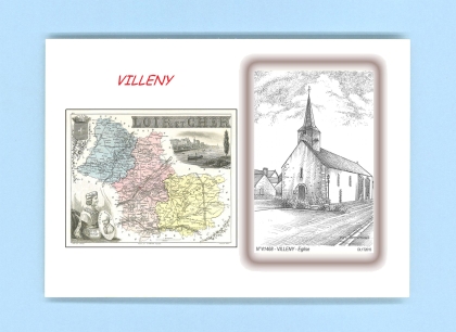 Cartes Postales impression Noir avec dpartement sur la ville de VILLENY Titre : eglise