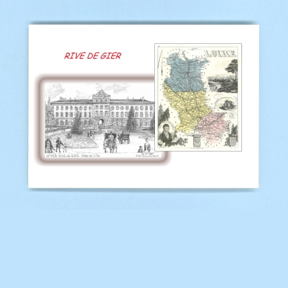 Cartes Postales impression Noir avec dpartement sur la ville de RIVE DE GIER Titre : hotel de ville