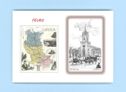 Cartes Postales impression Noir avec dpartement sur la ville de FEURS Titre : eglise