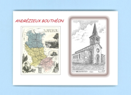 Cartes Postales impression Noir avec dpartement sur la ville de ANDREZIEUX BOUTHEON Titre : eglise