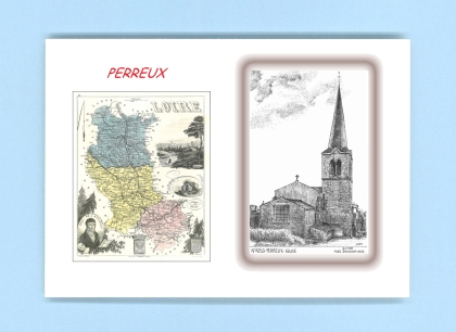 Cartes Postales impression Noir avec dpartement sur la ville de PERREUX Titre : eglise