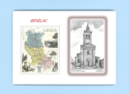 Cartes Postales impression Noir avec dpartement sur la ville de GENILAC Titre : eglise