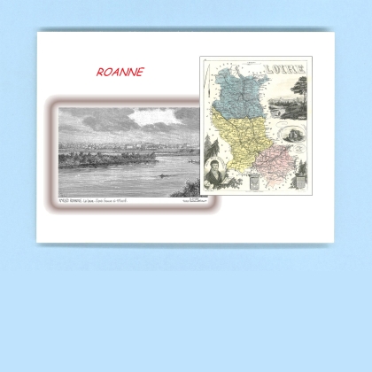 Cartes Postales impression Noir avec dpartement sur la ville de ROANNE Titre : la loire