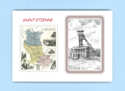 Cartes Postales impression Noir avec dpartement sur la ville de ST ETIENNE Titre : puits couriot