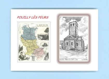 Cartes Postales impression Noir avec dpartement sur la ville de POUILLY LES FEURS Titre : eglise