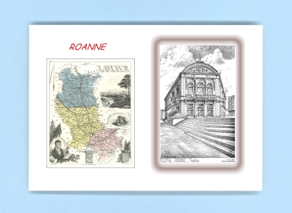 Cartes Postales impression Noir avec dpartement sur la ville de ROANNE Titre : theatre