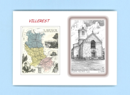 Cartes Postales impression Noir avec dpartement sur la ville de VILLEREST Titre : eglise
