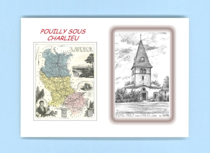 Cartes Postales impression Noir avec dpartement sur la ville de POUILLY SOUS CHARLIEU Titre : eglise