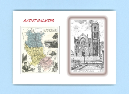 Cartes Postales impression Noir avec dpartement sur la ville de ST GALMIER Titre : eglise