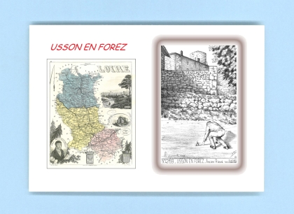Cartes Postales impression Noir avec dpartement sur la ville de USSON EN FOREZ Titre : ancien prieure