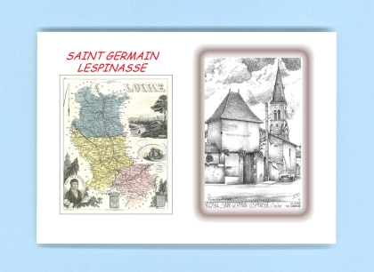 Cartes Postales impression Noir avec dpartement sur la ville de ST GERMAIN LESPINASSE Titre : clocher
