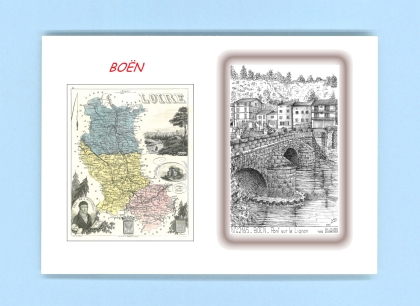 Cartes Postales impression Noir avec dpartement sur la ville de BOEN Titre : pont sur le lignon