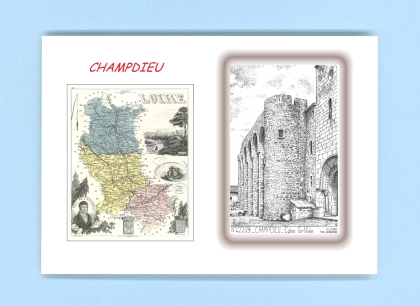 Cartes Postales impression Noir avec dpartement sur la ville de CHAMPDIEU Titre : eglise fortifiee