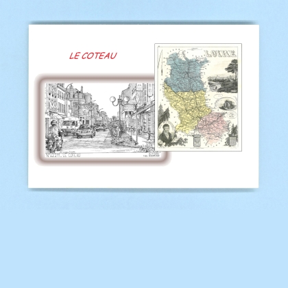 Cartes Postales impression Noir avec dpartement sur la ville de LE COTEAU Titre : rue