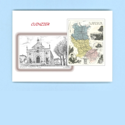 Cartes Postales impression Noir avec dpartement sur la ville de CUINZIER Titre : eglise