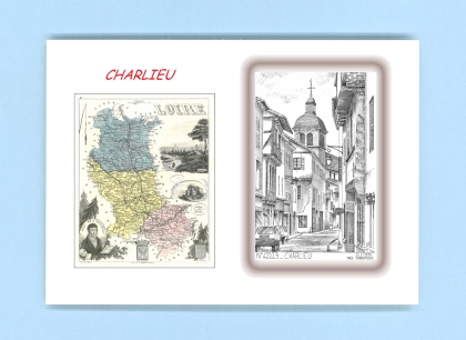 Cartes Postales impression Noir avec dpartement sur la ville de CHARLIEU Titre : vue