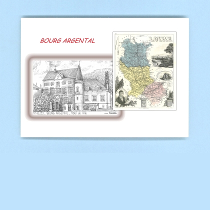 Cartes Postales impression Noir avec dpartement sur la ville de BOURG ARGENTAL Titre : hotel de ville