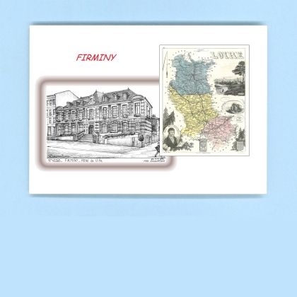 Cartes Postales impression Noir avec dpartement sur la ville de FIRMINY Titre : hotel de ville