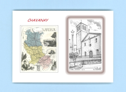 Cartes Postales impression Noir avec dpartement sur la ville de CHAVANAY Titre : eglise