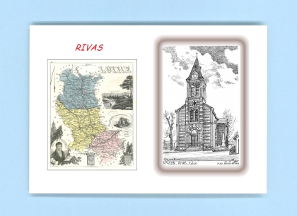 Cartes Postales impression Noir avec dpartement sur la ville de RIVAS Titre : eglise
