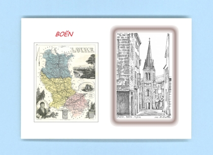 Cartes Postales impression Noir avec dpartement sur la ville de BOEN Titre : eglise