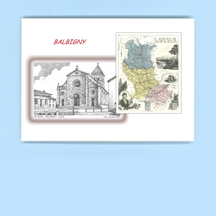 Cartes Postales impression Noir avec dpartement sur la ville de BALBIGNY Titre : eglise